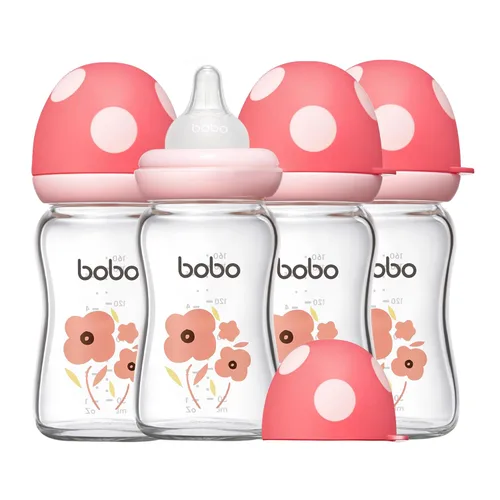 Miniatura 30 de YOHKOH Biberón de vidrio natural con pezón de flujo lento de nivel 1, biberones anticólicos para recién nacidos, botella de vidrio de cuello ancho