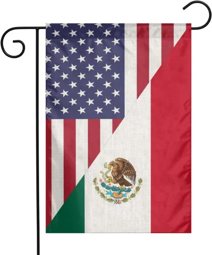 Miniatura 15 de Bandera mexicana de mitad de México, mitad de Puerto Rico, lino mexicano puertorriqueño, tela de arpillera, tela de lino, bandera de jardín, Blanco7