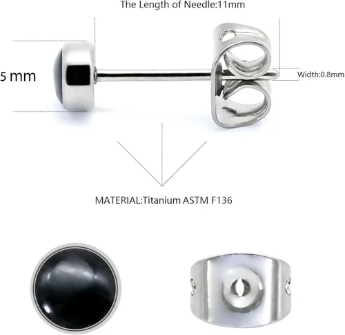 Miniatura 2 de Titanium Stud Earrings for Women Girls Earrings 4mm Natural Stone Gemstones Hypoallergenic Earrings Nickel Free Black Onyx 5mm Earrings for Women