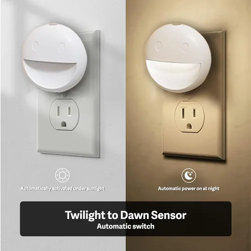 Miniatura 4 de VAVOFO Luz nocturna LED con sensor automático, paquete de 4, 2900-3200K blanco cálido, diseño de cara sonriente, lámpara de noche de pared