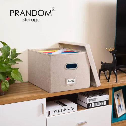 Miniatura 2 de PRANDOM Caja Organizadora de Archivos - Juego de 2 Cajas Plegables Decorativas de Lino para Almacenamiento de Archivos Colgantes con Tapas para Gris