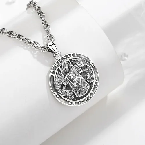 Miniatura 109 de Vito Collar de plata de ley 925 para mujeres y hombres, San Benito, crucifijo, Caravaca, San Cristóbal, San Judas, medalla patronal, amuleto