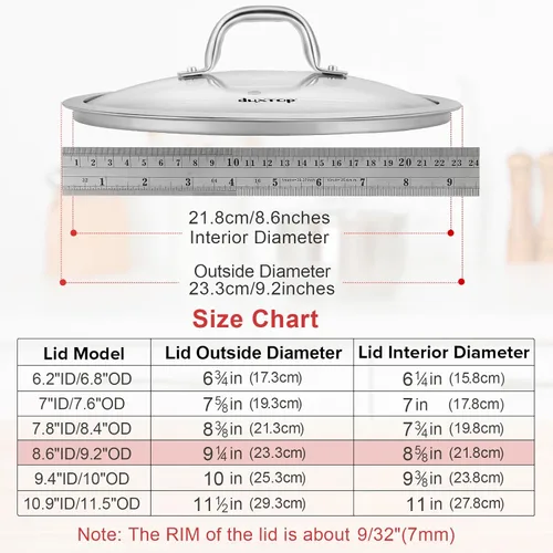 Miniatura 4 de Duxtop Tapa de repuesto de vidrio para utensilios de cocina (diámetro interior: 8-5/8 pulgadas, diámetro exterior: 9-1/4 pulgadas)