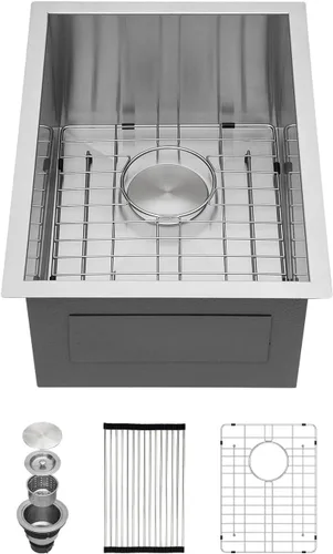 Miniatura 21 de Kichae fregadero de cocina bajo encimera de 32 pulgadas, de un solo tazón, de acero inoxidable, calibre 16, de esquina redonda, hecho a mano