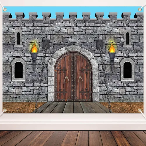 Miniatura 2 de Tranqun Decoraciones de Fiesta Medievales Telón de Fondo de Castillo Telón de Fondo de Pared de Caballero Guardianes del Castillo Decoraciones
