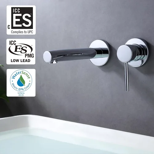 Miniatura 2 de SUMERAIN Grifo de montaje en pared para fregadero de baño, grifo de baño cromado moderno con válvula de latón Cromo