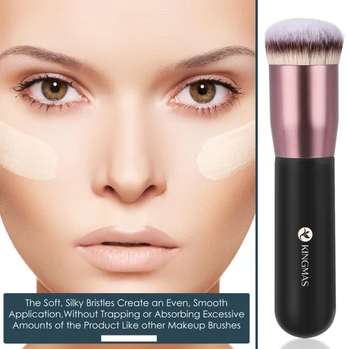 Miniatura 7 de KINGMAS Kabuki - Brocha de maquillaje redonda para mezclar líquidos, crema en polvo, rubor, pulir punteado, maquillaje facial (negro, B