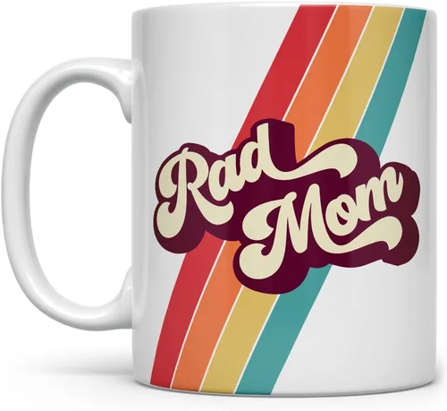 Rad Mom - Taza de café retro, taza madre de niños, hija, hijo, marido (11 onzas)
