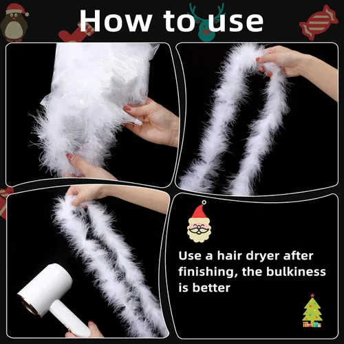 Miniatura 3 de Cindeer Boas de plumas blancas de marabú, plumas naturales, guirnalda de plumas para manualidades, boa fina y esponjosa para decoración de fiestas