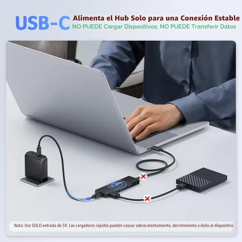 Miniatura 5 de Acer - Hub USB de 4 puertos, hub múltiple USB 3.0, divisor USB A para portátil con puerto de alimentación USB C, extensor USB para portátil