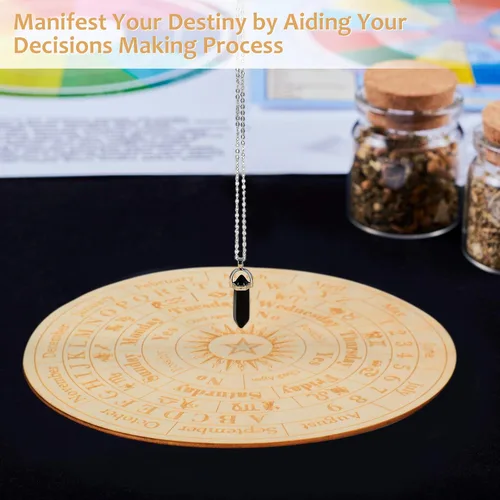 Miniatura 4 de Tablero de péndulo de estrellas de madera, tablero de mensajes metafísicos de adivinación para brujería, kit de suministros de altar wicca