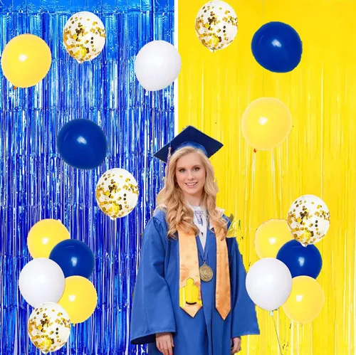 Miniatura 7 de Decoraciones de fiesta de graduación, azul marino, amarillo, 2026, azul y amarillo, decoraciones de graduación de clase de 2026, cortinas de flecos