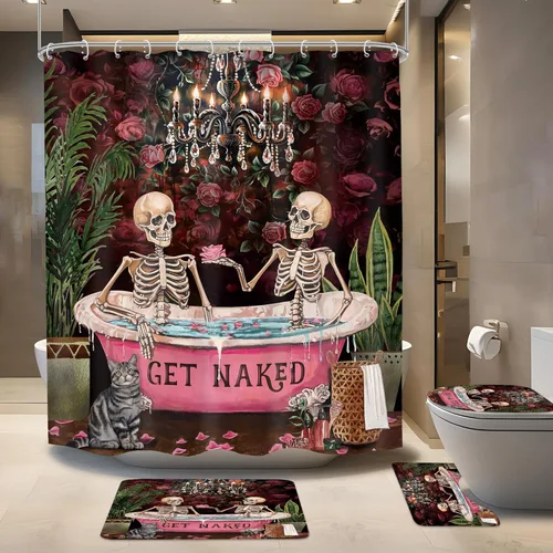 Miniatura 9 de 4 PCS Cortina de Ducha Divertida de Calavera Esqueleto 72Wx72H Juego de Cortina de Ducha Halloween Juego de Baño Neón Gótico Espeluznante Genial