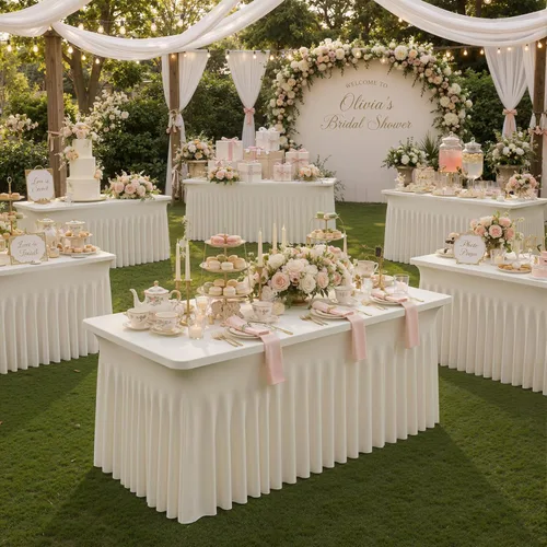 Miniatura 40 de Outpain - 4 paquetes de mantel de elastano de 6 pies para mesas plegables estándar - Mantel de mesa rosa bebé, protector de mesa para fiesta, boda