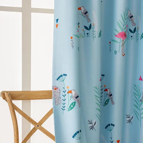 Miniatura 8 de SUOUO Cortinas opacas de doble cara con estampado de pájaros para sala de estar, flores silvestres azules, estilo bohemio, para oscurecer