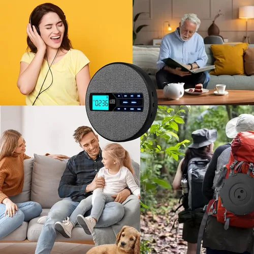 Miniatura 7 de Reproductor de CD portátil, reproductor de CD portátil recargable con altavoces duales y antisalto, CD, USB, AUX, pantalla LCD, botón Negro