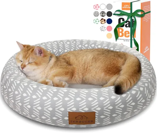 Miniatura 11 de Zerbuger Camas lavables de 20 pulgadas para gatos de interior, cama redonda en forma de dona para mascotas, para gatos, perros pequeños, cachorros