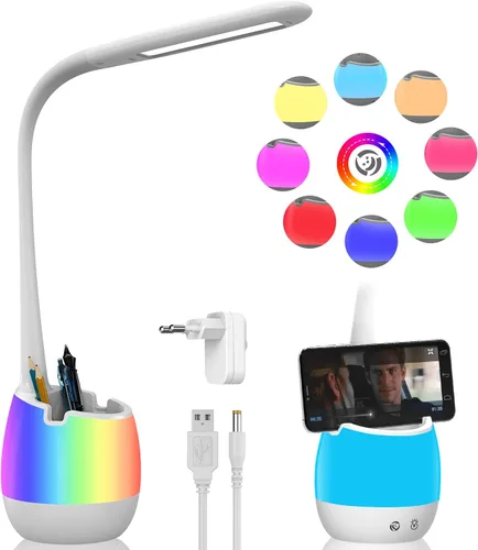 ERAY Lámpara de escritorio recargable con 3 modos de color, luz nocturna de 8 colores, soporte para bolígrafo, lámpara de mesa LED de estudio para
