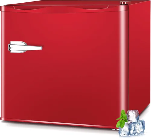Mini congelador, congelador vertical pequeño de 1.2 pies cúbicos con mango y estantes, 7 termostatos ajustables, bajo ruido para dormitorio, Rojo