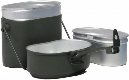 Miniatura 2 de MIL-TEC Kit de desorden de aluminio gris de estilo alemán Lata militar portátil de tres partes con marco de aplauso Ideal para camping