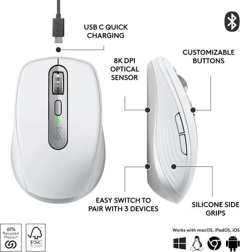 Miniatura 8 de Logitech MX Keys Mini teclado + mouse inalámbrico MX Anywhere 3S - Escritura fluida, teclas retroiluminadas, desplazamiento rápido, USB-C