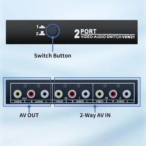 Miniatura 2 de BolAAzuL - Interruptor RCA 2 en 1 salida, selector conmutador de vídeo compuesto L/R, audio, caja 2X1, BolAAzuL interruptor RCA de 2 vías - caja