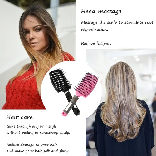 Miniatura 3 de Cepillo para el cabello, paquete de 2 cerdas de jabalí, ventilado, curvado, secado rápido, desenredante, brillo y suave, todo tipo de cabello