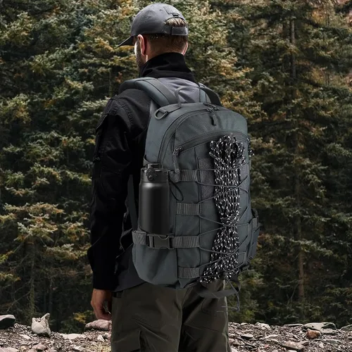 Miniatura 6 de Mochila táctica pequeña de 25 litros para senderismo, camping, senderismo, caza, paquete Molle para hombres y mujeres, gris