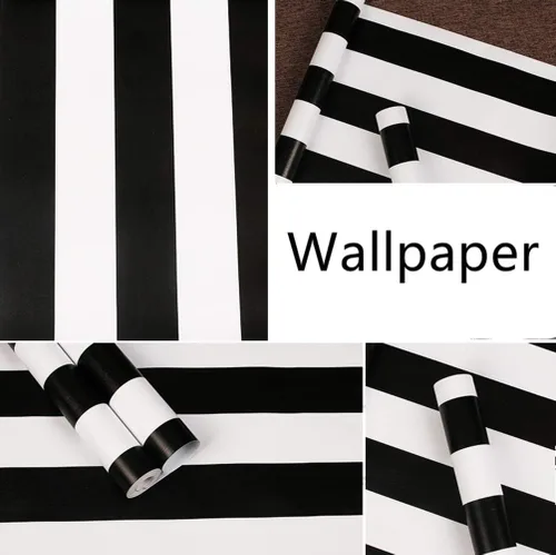 Miniatura 2 de Amhao - Papel tapiz clásico a rayas blancas y negras para despegar y pegar, película de vinilo para decoración de paredes, encimeras de muebles