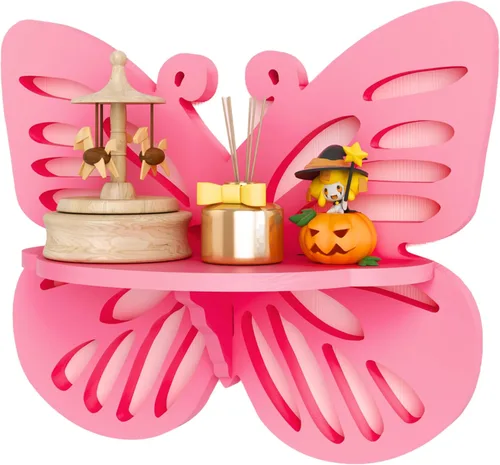 Estante flotante en forma de mariposa rosa para habitación de niña, bonito estante de pared para decoración de guardería, pequeño estante decorativo