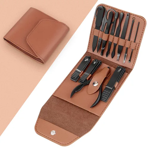 Miniatura 12 de Teamkio Juego de manicura y pedicura, cortaúñas, kit de higiene de viaje, juego de cuidado de cortador de uñas de acero inoxidable, juego de cuidado