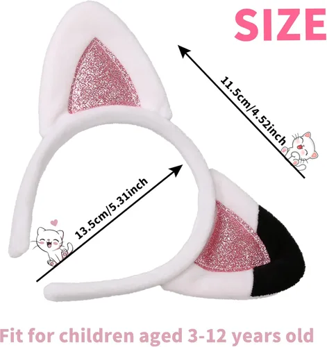 Miniatura 5 de Diademas con orejas de gato, 4 piezas, accesorios para fiesta de cumpleaños de niños, pieza de cabeza de cosplay de franela de dibujos animados