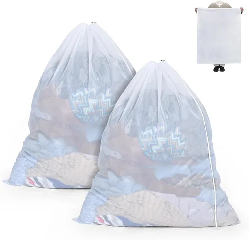 Miniatura 10 de OTraki Paquete de 2 bolsas de malla para lavandería de 20 x 24 pulgadas, bolsas de malla fina de alta resistencia, ropa sucia, con cordón, bolsa