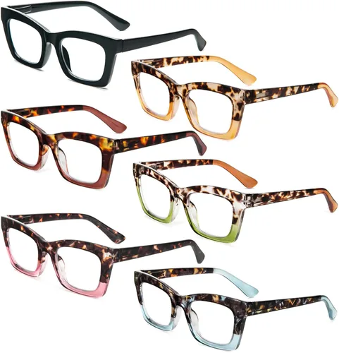 Miniatura 2 de REAVEE 6 Pack Reading Glasses for Women Blue Light Blocking, Cute Square Computer Readers with Spring Hinge Color de mezcla M2-6