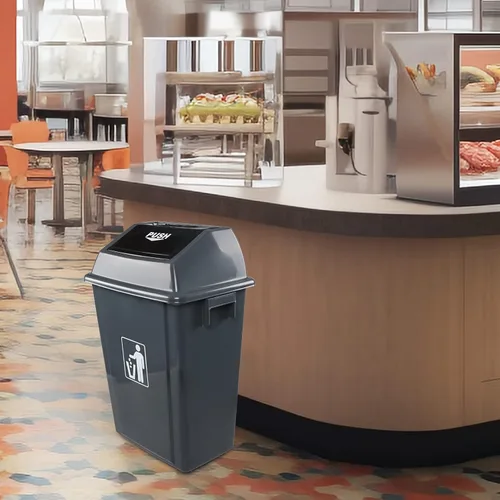Miniatura 7 de Cubo de basura de 13 galones con tapa abatible (paquete de 4) – Cubo de basura de plástico comercial duradero, parte superior extraíble para una