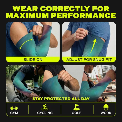 Miniatura 7 de ARMORAY Mangas de brazo para hombres y mujeres, protección solar UV, cubierta de tatuajes, manga deportiva para golf, correr, fútbol verde celestial