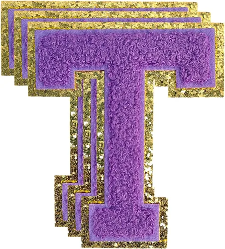 Miniatura 191 de 3 parches de números de chenilla negra, tamaño grande de 4-1/2" parches de números para planchar, parches universitarios para ropa, 8" Borde oro rosa
