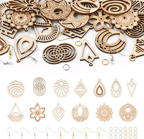 Miniatura 22 de Juego de 20 piezas de aretes de bola deportiva para fútbol, baloncesto, rugby, dijes de madera, 5 estilos, aretes de bola deportiva con ganchos