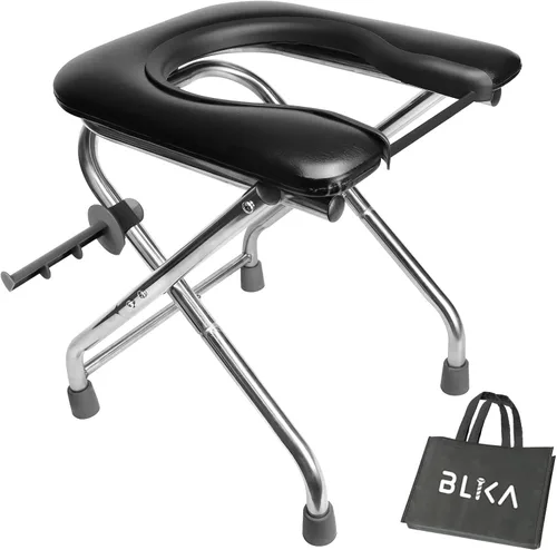 Miniatura 8 de BLIKA Inodoro Portátil para Acampar, Inodoro Plegable de Acero Inoxidable para Campamento y Viaje de 350LBS con Asiento Suave para Adultos, Inodoro
