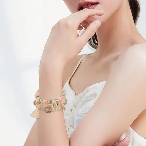 Miniatura 3 de Juego de pulseras apilables de cuentas para mujer y hombre juego de pulseras elásticas multicapa joyería multicolor aretes largos de perlas