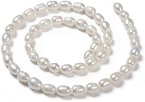 Miniatura 3 de BB Beadthoven 120 cuentas de perlas de agua dulce cultivadas naturales de 0.276-0.315 in, cuentas ovaladas de perlas en forma de arroz, espaciadores