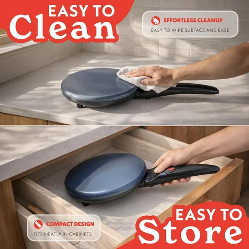 Miniatura 7 de Gourmia Máquina de crepas de 8 pulgadas – Plancha eléctrica de cerámica antiadherente para crepes, tortillas y tortillas francesas, inmersión