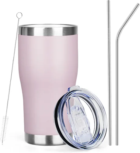 Miniatura 24 de MEZMUT - Paquete de 4 unidades de vaso de café aislado de 20 onzas con tapa y popote, vaso de viaje de acero inoxidable de doble pared
