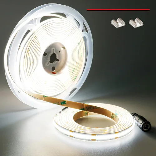 Miniatura 8 de YUNBO Tira de luz LED COB de 12 V 3000 K blanco cálido 16.4 pies de alta densidad 480LED/M CRI>90 Uniforme sin puntos autoadhesivo cortable flexible