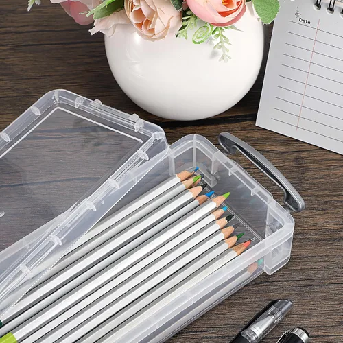 Miniatura 6 de BTSKY - Caja de lápices de gran capacidad, organizador de suministros de oficina, caja de almacenamiento para lápices de pintura con pincel, caja