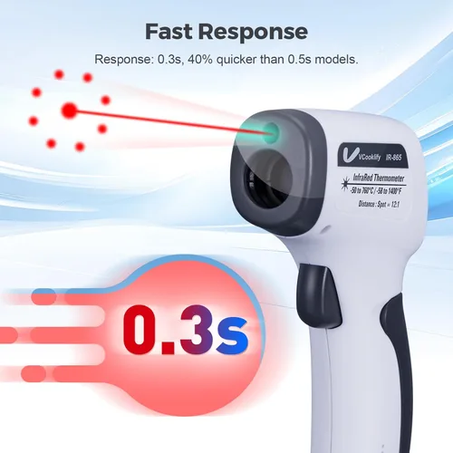 Miniatura 3 de Pistola de temperatura para carne, termómetro infrarrojo automotriz con anillo láser DS12: 1, pistola térmica digital con emisividad ajustable y Gris