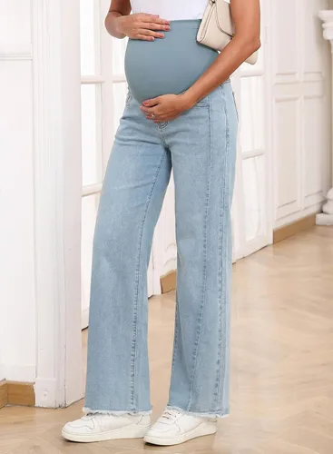 Miniatura 3 de BLENCOT Jeans de maternidad para mujer, pierna recta, elásticos, rasgados, para embarazo, jeans de novio