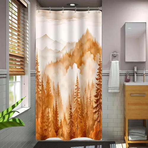 Miniatura 11 de Cortina de ducha pequeña de 36 x 72 pulgadas, cortina de medio tamaño de bosque brumoso, cortina de ducha estrecha mitad negra y blanca de montaña