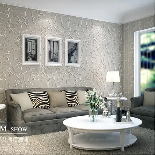 Q QIHANG DAWEI - Papel tapiz no tejido con diseño de rosas en relieve 3D para dormitorio, color gris crema, 1.73 pies de ancho x 32.8 pies de largo