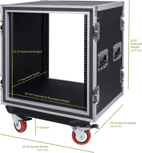 Miniatura 4 de Sound Town Black Series Shock Mount 8U ATA Estuche de Rack de Madera Contrachapada con Profundidad Rackable de 21", Herrajes Anodizados y Ruedas